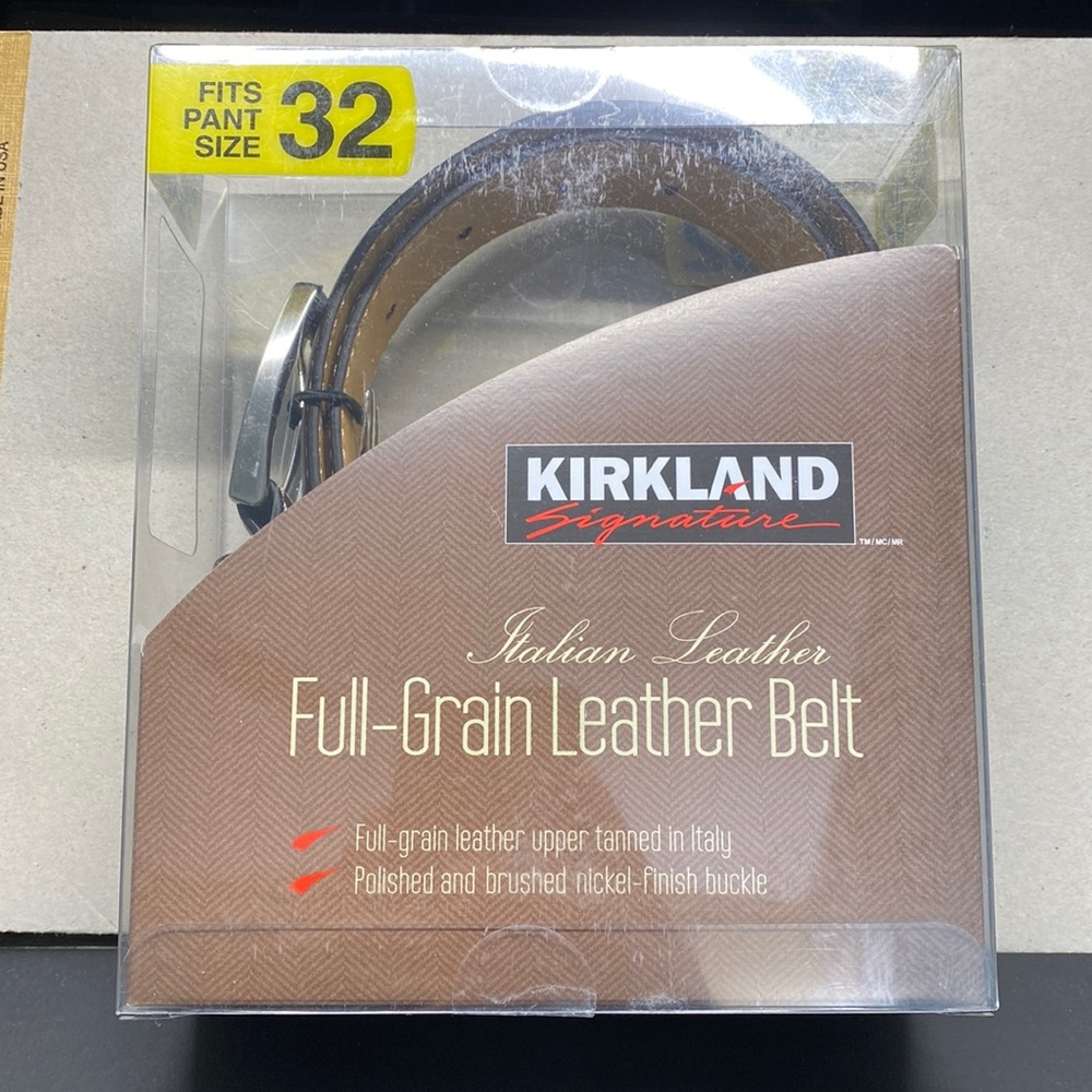 Kirkland Signature Italian Leather Full-Grain Brown Leather Belt - 32